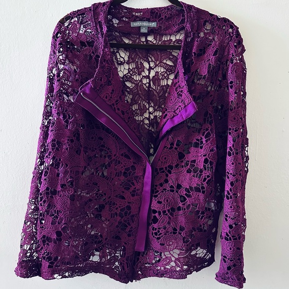 Kate & Mallory crochet lace zipper jacket plum purple 1xl - Picture 2 of 7